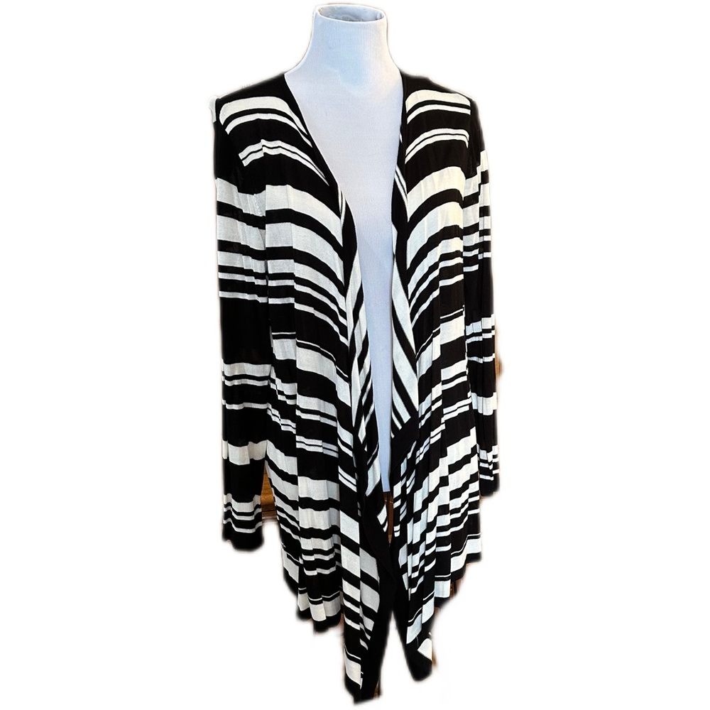 Christopher & Banks Black & White Striped Open-Front Cardigan Sweater XL draped
